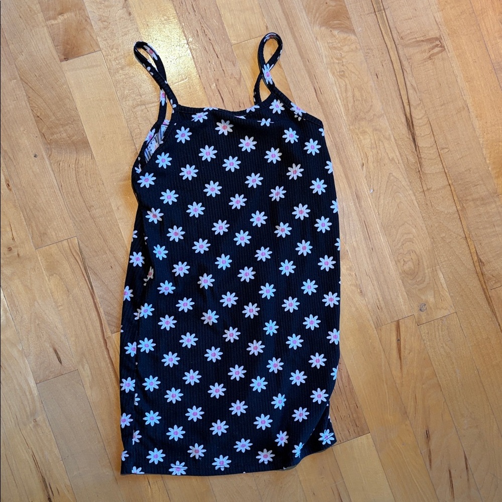 Floral Kids Casual Dress - Black and Pink